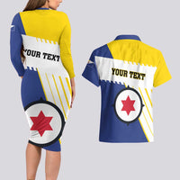 Personalised British Leeward Islands Couples Matching Long Sleeve Bodycon Dress and Hawaiian Shirt Tropical Flower Grunge Style