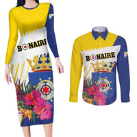 Personalised British Leeward Islands Couples Matching Long Sleeve Bodycon Dress and Long Sleeve Button Shirt Tropical Flower Grunge Style