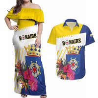 Personalised British Leeward Islands Couples Matching Off Shoulder Maxi Dress and Hawaiian Shirt Tropical Flower Grunge Style