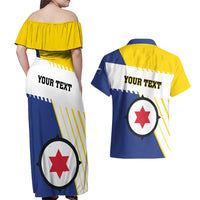 Personalised British Leeward Islands Couples Matching Off Shoulder Maxi Dress and Hawaiian Shirt Tropical Flower Grunge Style