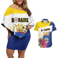 Personalised British Leeward Islands Couples Matching Off Shoulder Short Dress and Hawaiian Shirt Tropical Flower Grunge Style