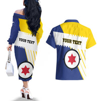 Personalised British Leeward Islands Couples Matching Off The Shoulder Long Sleeve Dress and Hawaiian Shirt Tropical Flower Grunge Style