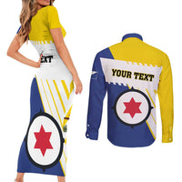 Personalised British Leeward Islands Couples Matching Short Sleeve Bodycon Dress and Long Sleeve Button Shirt Tropical Flower Grunge Style