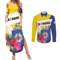 Personalised British Leeward Islands Couples Matching Summer Maxi Dress and Long Sleeve Button Shirt Tropical Flower Grunge Style