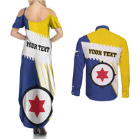 Personalised British Leeward Islands Couples Matching Summer Maxi Dress and Long Sleeve Button Shirt Tropical Flower Grunge Style