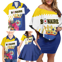 Personalised British Leeward Islands Family Matching Off Shoulder Short Dress and Hawaiian Shirt Tropical Flower Grunge Style