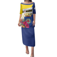 Personalised British Leeward Islands Family Matching Puletasi and Hawaiian Shirt Tropical Flower Grunge Style