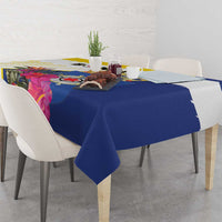 British Leeward Islands Tablecloth Tropical Flower Grunge Style