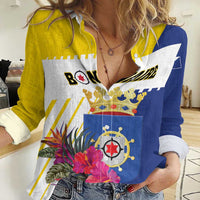 Personalised British Leeward Islands Women Casual Shirt Tropical Flower Grunge Style