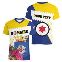 Personalised British Leeward Islands Women V-Neck T-Shirt Tropical Flower Grunge Style