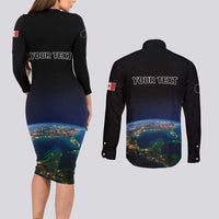 Personalized Gulf Of Mexico Est 1550 Couples Matching Long Sleeve Bodycon Dress and Long Sleeve Button Shirt Gulf Of Mexico From Space