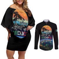 Personalized Gulf Of Mexico Est 1550 Couples Matching Off Shoulder Short Dress and Long Sleeve Button Shirt Gulf Of Mexico From Space