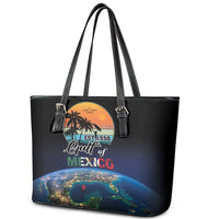 Gulf Of Mexico Est 1550 Leather Tote Bag Gulf Of Mexico From Space