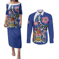 Personalized Canada Alberta Province Couples Matching Puletasi and Long Sleeve Button Shirt Wild Rose Fortis et liber