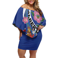 Personalized Canada Alberta Province Family Matching Off Shoulder Short Dress and Hawaiian Shirt Wild Rose Fortis et liber