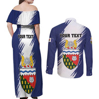Personalized Canada Northwest Territories Couples Matching Off Shoulder Maxi Dress and Long Sleeve Button Shirt White Fox Grunge Stylized