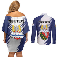 Personalized Canada Northwest Territories Couples Matching Off Shoulder Short Dress and Long Sleeve Button Shirt White Fox Grunge Stylized