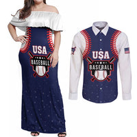 Custom USA 2025 Baseball Couples Matching Off Shoulder Maxi Dress and Long Sleeve Button Shirt United States Team For Glory