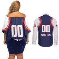Custom USA 2025 Baseball Couples Matching Off Shoulder Short Dress and Long Sleeve Button Shirt United States Team For Glory