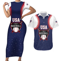 Custom USA 2025 Baseball Couples Matching Short Sleeve Bodycon Dress and Hawaiian Shirt United States Team For Glory