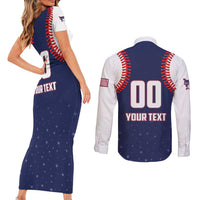 Custom USA 2025 Baseball Couples Matching Short Sleeve Bodycon Dress and Long Sleeve Button Shirt United States Team For Glory