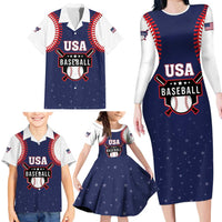 Custom USA 2025 Baseball Family Matching Long Sleeve Bodycon Dress and Hawaiian Shirt United States Team For Glory