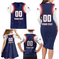 Custom USA 2025 Baseball Family Matching Long Sleeve Bodycon Dress and Hawaiian Shirt United States Team For Glory