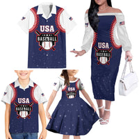 Custom USA 2025 Baseball Family Matching Off The Shoulder Long Sleeve Dress and Hawaiian Shirt United States Team For Glory