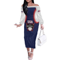 Custom USA 2025 Baseball Family Matching Off The Shoulder Long Sleeve Dress and Hawaiian Shirt United States Team For Glory