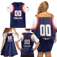 Custom USA 2025 Baseball Family Matching Off Shoulder Short Dress and Hawaiian Shirt United States Team For Glory