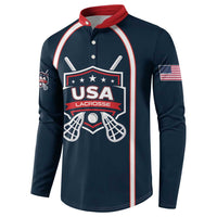 Custom USA 2025 Lacrosse Button Sweatshirt USA Growing the Game Blue Version