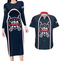 Custom USA 2025 Lacrosse Couples Matching Long Sleeve Bodycon Dress and Hawaiian Shirt USA Growing the Game Blue Version