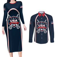 Custom USA 2025 Lacrosse Couples Matching Long Sleeve Bodycon Dress and Long Sleeve Button Shirt USA Growing the Game Blue Version