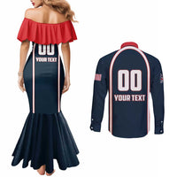 Custom USA 2025 Lacrosse Couples Matching Mermaid Dress and Long Sleeve Button Shirt USA Growing the Game Blue Version