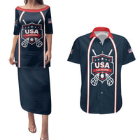 Custom USA 2025 Lacrosse Couples Matching Puletasi and Hawaiian Shirt USA Growing the Game Blue Version