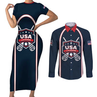 Custom USA 2025 Lacrosse Couples Matching Short Sleeve Bodycon Dress and Long Sleeve Button Shirt USA Growing the Game Blue Version