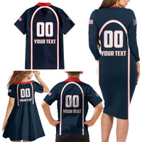 Custom USA 2025 Lacrosse Family Matching Long Sleeve Bodycon Dress and Hawaiian Shirt USA Growing the Game Blue Version