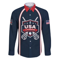Custom USA 2025 Lacrosse Family Matching Off The Shoulder Long Sleeve Dress and Hawaiian Shirt USA Growing the Game Blue Version