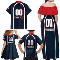 Custom USA 2025 Lacrosse Family Matching Off Shoulder Maxi Dress and Hawaiian Shirt USA Growing the Game Blue Version