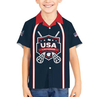 Custom USA 2025 Lacrosse Family Matching Short Sleeve Bodycon Dress and Hawaiian Shirt USA Growing the Game Blue Version