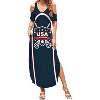 Custom USA 2025 Lacrosse Family Matching Summer Maxi Dress and Hawaiian Shirt USA Growing the Game Blue Version