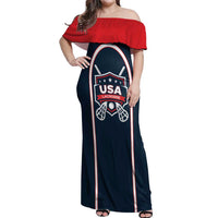 Custom USA 2025 Lacrosse Off Shoulder Maxi Dress USA Growing the Game Blue Version