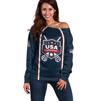 Custom USA 2025 Lacrosse Off Shoulder Sweater USA Growing the Game Blue Version