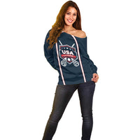 Custom USA 2025 Lacrosse Off Shoulder Sweater USA Growing the Game Blue Version