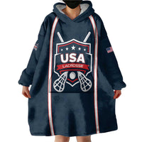 Custom USA 2025 Lacrosse Wearable Blanket Hoodie USA Growing the Game Blue Version