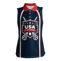 Custom USA 2025 Lacrosse Women Sleeveless Polo Shirt USA Growing the Game Blue Version