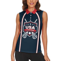 Custom USA 2025 Lacrosse Women Sleeveless Polo Shirt USA Growing the Game Blue Version