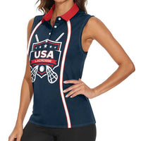 Custom USA 2025 Lacrosse Women Sleeveless Polo Shirt USA Growing the Game Blue Version