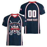Custom USA 2025 Lacrosse Women V-Neck T-Shirt USA Growing the Game Blue Version