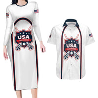 Custom USA 2025 Lacrosse Couples Matching Long Sleeve Bodycon Dress and Hawaiian Shirt USA Growing the Game White Version